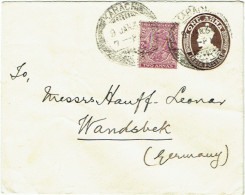 Enveloppe One Anna India Postage Avec Timbre Two Annas. Karachi To Wandsbek (Germany). - Briefe