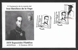 Espagne Cachet Commémoratif Montilla écrivain Inca Garcilaso De La Vega 2016 Spain Famous Peru Writer Event Pmk España - Brieven En Documenten