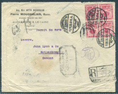 1919 Egypt Dawawin Cairo Registered Censor Cover - Gothenburg Sweden Via London - 1915-1921 Protectorat Britannique