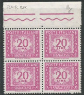 Postage Due Segnatasse Sperimentale Inchiostro Fluorescente L.20 Fil.Stelle IV° Tipo Quartina Integra **MNH Con BDF - Postage Due