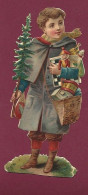 140124 - CHROMO IMAGE DECOUPI ANCIEN - NOEL Enfant Sapin Jouet Tambour Jeu De Dames - Kerstmotief