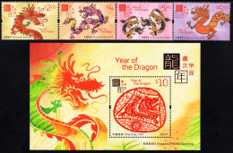 Hong Kong - 2024 - Lunar New Year Of The Dragon - Mint Stamp Set + Souvenir Sheet - Nuevos