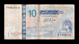 Túnez Tunisia 10 Dinars 2005 Pick 90 Bc/Mbc F/Vf - Tusesië