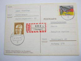 1974 , 30 Pfg. BRD Als Einschreiben Mit Zusatzfrankatur Aus Stuttgart - Postales - Usados