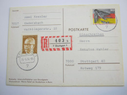 1974 , 30 Pfg. BRD Als Einschreiben Mit Zusatzfrankatur Aus Stuttgart - Postcards - Used