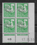 Superbe Coin Daté N° 122 De 1959 * TBE - Charnières Sur Les 2 Timbres Du Haut - 1950-1959