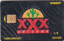 USA - Super Bowl XXX, US WEST Complimentary Telecard, Tirage 25000, 01/96, Mint - Cartes à Puce