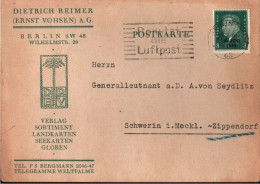 ! Deutsches Reich 1930 Postkarte Aus Berlin Nach Schwerin Zippendorf An Generalleutnant Alexander Von Seydlitz-Kurzbach - Cartas & Documentos