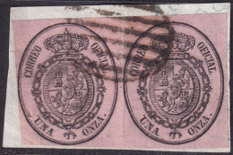 Spain 1855 Sc O6 España Ed 36 Official Pair Used On Piece Grill (parrilla) Cancel - Dienstmarken