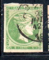 GREECE GRECIA HELLAS 1861 1882 HERMES MERCURY MERCURIO LEPTA 5l USED USATO OBLITERE' - Gebruikt