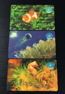 Singapore Telecom GPT Singtel Phonecard - 1998 International Year Of The Ocean Crown Fish Jellyfish, Set Of 3 Used Cards - Singapour