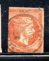 GREECE GRECIA HELLAS 1861 1882 HERMES MERCURY MERCURIO LEPTA 10l USED USATO OBLITERE' - Usados