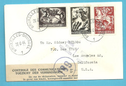653+656+657 (surtaxe) Op Brief BRUXELLES Naar U.S.A., Stempel CONTROL DES COMMUNICATIONS + RETOUR NON ADMIS - Guerra '40-'45 (Storia Postale)
