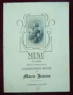 Menu 1949 à Lodelinsart, Dîner De Communion Privée - Menus