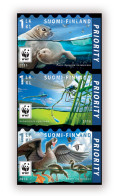 Finland Finnland Finlande 2016 WWF Rarest Fauna Seals Geese Dragonflies Set Of 3 Stamps In Strip MNH - Gansos