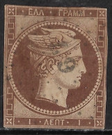 GREECE 1861 Large Hermes Head Paris Print 1 L Redbrown Vl. 1 A - Oblitérés