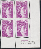 FRANCE 1969 ** MNH Type Sabine De David Bloc De 4 Coin Daté Du 27. 2.79 Février 1979 + 2 Traits - 1970-1979