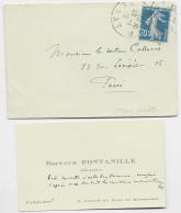 FRANCE SEMEUSE 30C BLEU ROULETTE MIGNONNETTE PARIS SENAT 26.1.1926 + CARTE DE VISITE - Francobolli In Bobina