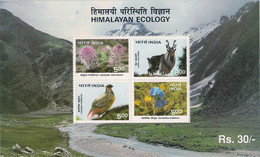 INDIA 1996 HIMALAYAN ECOLOGY Flora Fauna 4v Miniature Sheet MNH, P.O Fresh & Fine - Unused Stamps