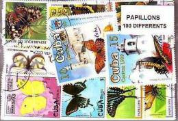 PAPILLONS Lot De 100 Timbres Poste Tous Différents. Satisfaction Assurée - Butterflies