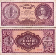 Billet De Banque Collection Hongrie - PK N° 125 - 1 Milliard Pengo - Ungarn