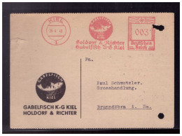 Dt.- Reich (023542) Postkarte Mit Firmenzudruck Fa. Gabelfisch Kiel, Lieferung Nach Bestellmenge Von 1938, Gelaufen - Máquinas Franqueo (EMA)