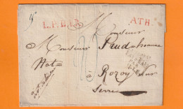 1827 - Marque Postale ATH En Rouge Sur Enveloppe Pliée Vers Rozoy Sur Serre, Aisne - Taxe 20 - Entrée Pays Bas Par Lille - 1815-1830 (Dutch Period)