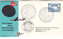 Groenland - Lettre De 1954 - Oblit SDR Stromfjord - Vol Scandinavie Los Angeles - Ours - - Brieven En Documenten