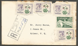 1965 Registered Cover 40c Paper/PEI Flowers CDS Hull Sub No 3 To Aylmer Quebec - Postgeschiedenis