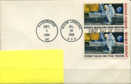 FDC Cover 9 Sep 1969 FIRST MAN ON THE MOON - 2 Cancellations Washington + Moon Landing -  Cover To Belgium - 1961-1970