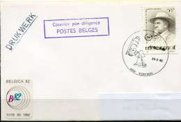 1982 Kaststempel COURRIER PAR DILIGENCE POSTES BELGES Op Env. 4800 Verviers + Vignet Belgica 82 - Covers & Documents