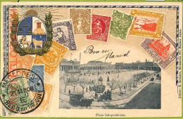 Af2819 - URUGUAY - VINTAGE POSTCARD - STAMPS ON POSTCARD -ZIEHER-Montevideo-1908 - Uruguay