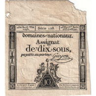 France, 10 Sous, 1793, Série 128, TTB, KM:A68b, Lafaurie:165 - Assignate