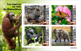 Djibouti 2023, Animals In Danger, Gorilla, Elephant, Butterfly, Seal, 4val In BF IMPERFORATED - Gorillas