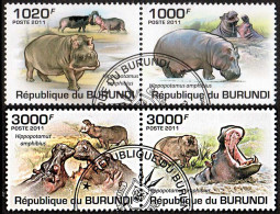 Timbres Thématiques Burundi No 1225/28 Oblitérés Animaux,Hipopotames - Verzamelingen