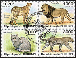 Timbres Thématiques Burundi Félins Oblitérés - Collezioni