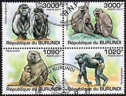Timbres Thèmatiques Burundi No 1245/1248 Oblitérés Animaux,Primates - Verzamelingen