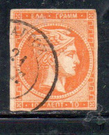 GREECE GRECIA HELLAS 1861 1882 HERMES MERCURY MERCURIO LEPTA 10l USED USATO OBLITERE' - Oblitérés