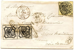 ITALIE - 4B + 8B PAIRE SUR LETTRE DE ROME POUR NICE, 1862 - Estados Pontificados