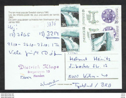 SWEDEN: 1980  ILLUSTRATED POSTCARD WITH 7 STAMPS (874/75 X 2 + 827 X 3) - TO GERMANY - Briefe U. Dokumente