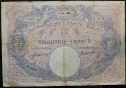 France - 50 Francs - 18-10-1910 - PICK 64d / F14.23 - B - 50 F 1889-1927 ''Bleu Et Rose''