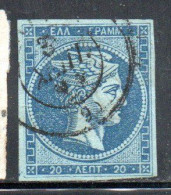 GREECE GRECIA HELLAS 1861 1882 HERMES MERCURY MERCURIO LEPTA 20l USED USATO OBLITERE' - Gebruikt