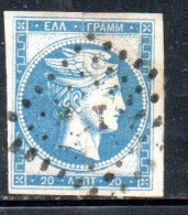 GREECE GRECIA HELLAS 1861 1882 HERMES MERCURY MERCURIO LEPTA 20l USED USATO OBLITERE' - Used Stamps