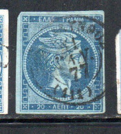 GREECE GRECIA HELLAS 1861 1882 HERMES MERCURY MERCURIO LEPTA 20l USED USATO OBLITERE' - Usados