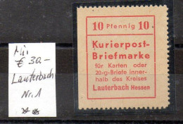 Alemania Sellos Locales Privado( Nichtamtliche/Privaterzeugnisse) Lauterbach Nº Michel 1 ** - Mint