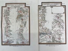 Kupferstich- Karte, In 2 Blatt Aus Riedls Reiseatlas, Chaussee Von Landshut Nach Berngries. - Topographische Kaarten