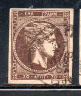 GREECE GRECIA HELLAS 1876 HERMES MERCURY MERCURIO LEPTA 30l USED USATO OBLITERE' - Gebruikt