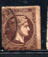 GREECE GRECIA HELLAS 1876 HERMES MERCURY MERCURIO LEPTA 30l USED USATO OBLITERE' - Used Stamps