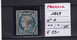 FRANCIA 1849 N°4 USED - 1849-1850 Cérès