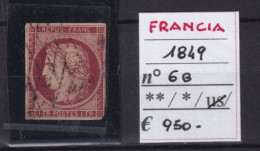 FRANCIA 1849 N°6B USED - 1849-1850 Cérès